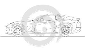 Ferrari 812 Superfast model sportcar, silhouette outlined