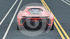 Ferrari on a race track from behind - 3d rendering photo