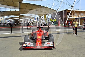 Ferrari racing car SF15-T at Expo Milan 2015. Front view.