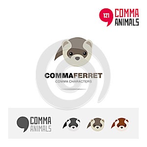 Ferret animal concept icon set and modern brand identity logo template and app symbol based on comma sign