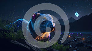 Ferret\'s Radiance, A Glowing Neon Wonder in Majestic Landscapes - Generative AI