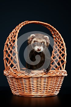 Ferret in wattled basket photo