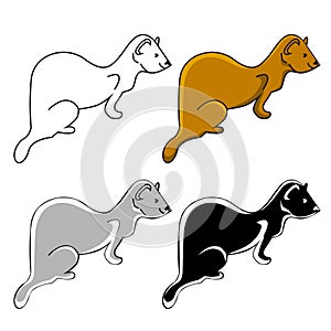 Ferrets, set of 4 similar icons - brown, black, grey, white