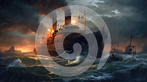 Ferrie Crashes In A Storm. Generative AI