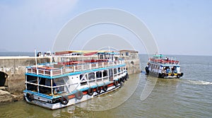 Ferries and boats anchored at Elephanta Island