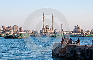 Ferries crosing Suez canal in Port Said,Egypt