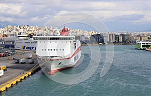 Ferries docked at Pireus Port in Athens