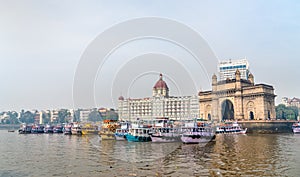 Ferries near the Gateway of India in Mumbai, India