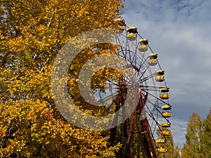 Ferris wheel in abandoned amusement park in ghost town Pripyat.