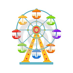 Ferris wheel. Amusement park attraction. Isolated design element, icon. Fair, carnival, festival. Vector illustration.