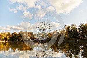 Ferris wheel. Amusement park. Ferris wheel cabins