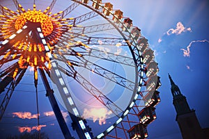 Ferris wheel on the background of night sky