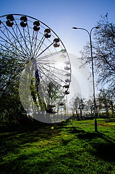 Ferris wheel in a city park. Kremenchug, Ukraine