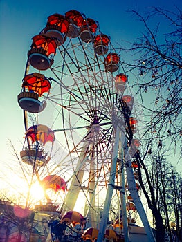 Ferris wheel on clear day.