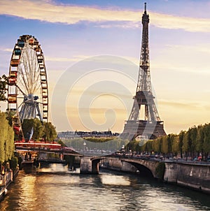 Ferris Wheel and Eiffel Tower in Paris