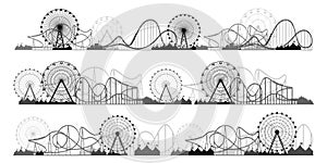 Ferris wheel. Funfair carnival background. Circus park. Roller coaster. Vector illustration.