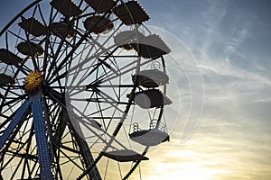 Ferris wheel funfair sunset