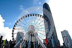 Ferris Wheel and International Finanical Centre in Central Hong Kong