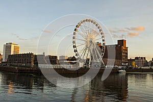 Ferris wheel on the island at sunset in the Gdansk Poland