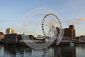 Ferris wheel on the island at sunset in the Gdansk Poland