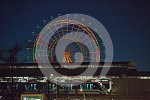 Ferris wheel in Moscow\'s VDNKh park at night.