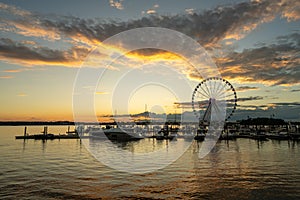 Ferris wheel at National Harbor at sunset