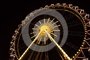 Ferris wheel at night, big wheel in lights, fun concept