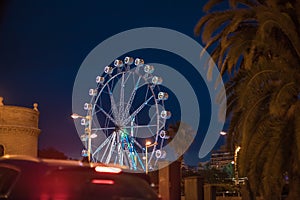 Ferris wheel at night in Valencia Spain