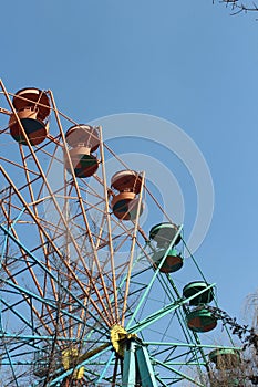 A Ferris wheel, observation wheel in the Ali-Shir Nava\'i city park in Osh, Kyrgyzstan, details