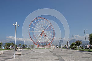 A ferris wheel in the park in Batumi. Brightly colored Ferris wheel against