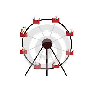 ferris wheel with people on a white background, illustration