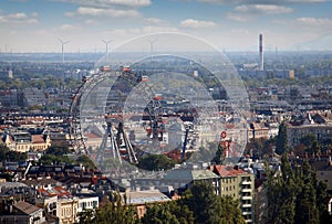 Ferris wheel in Prater park cityscape Vienna