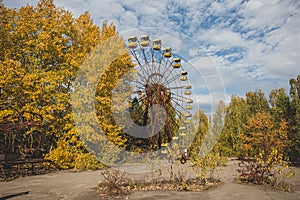 Ferris wheel in Pripyat ghost town, Chernobyl. Nuclear, abandoned.