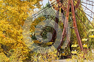 Ferris wheel in Pripyat ghost town, Chernobyl. Nuclear, abandoned.