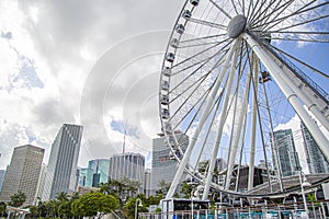 Ferris Wheel soaring his over the Miami waterfront at Bayside Market Place