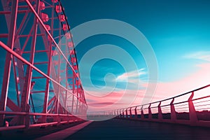 a ferris wheel at sunset with a blue sky in the background