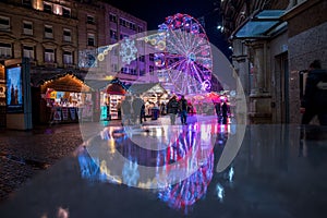 Ferris wheel surrounded by buildings in Sheffield