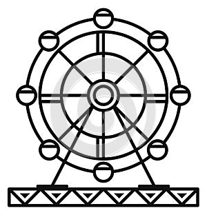 Ferris wheel symbol. Funfair attraction line icon