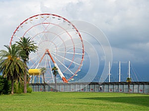 Ferris wheel. View from afar of the attraction. Resort park