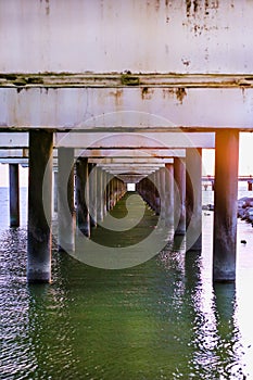 Ferroconcrete pillars of pier. Palanga, Lithuania