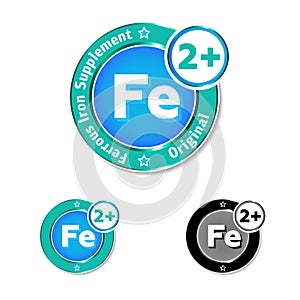 Ferrous iron supplement, round badge or label, vector illustration