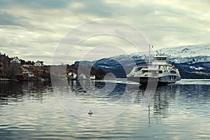 Ferry aproaching pier in Norway