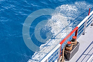 Ferry boat fence ship on the adriatic sea photo