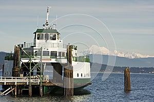 Ferry Boat And Mountain