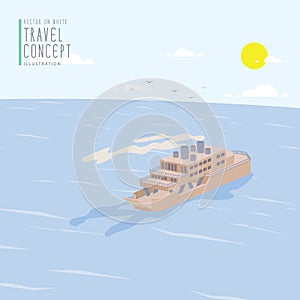 Ferry Boat in the ocean flat vector.