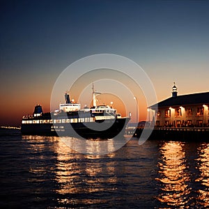 Ferry, boat ocean vessel to transport passengers over water