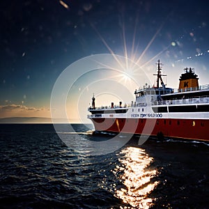 Ferry, boat ocean vessel to transport passengers over water