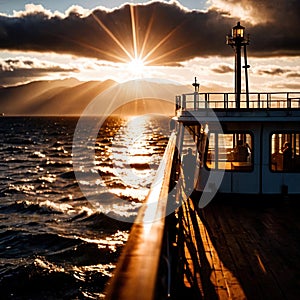 Ferry, boat ocean vessel to transport passengers over water