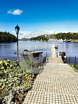 Ferry boat at the quay of Valaam monastery