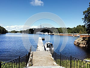 Ferry boat at the quay of Valaam monastery